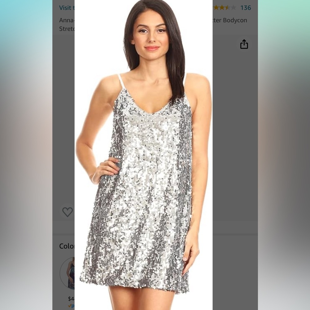 Anna-Kaci Women's V Neck Sleeveless Sequin Glitter Bodycon Stretchy Mini Dress